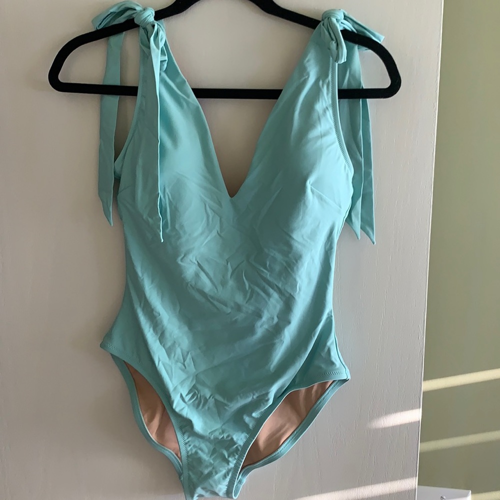 J. Crew Bow V-Neck Tie-Shoulder Tank Swimsuit